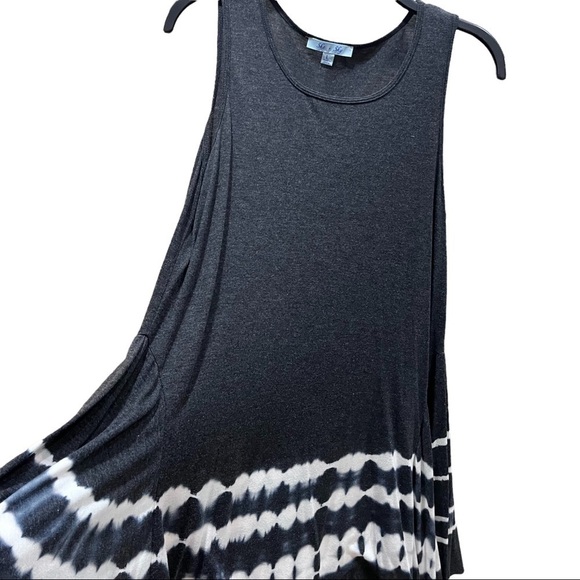 She + Sky Charcoal Gray Tie Dye Hem Fit & Flare Tunic or Dress Sleeveless Sz L - Picture 4 of 8